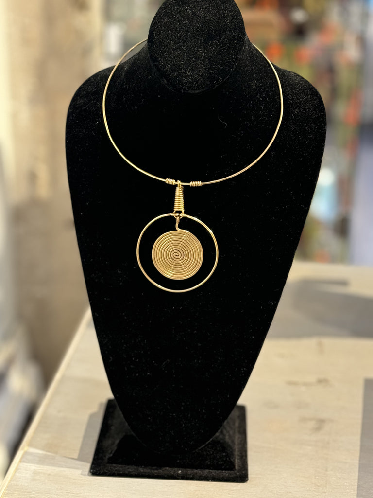 Brass Choker with Spiral Pendant