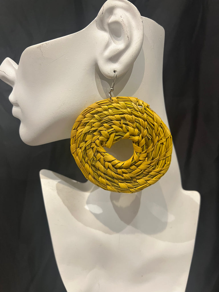 Yellow Circle Straw Earrings