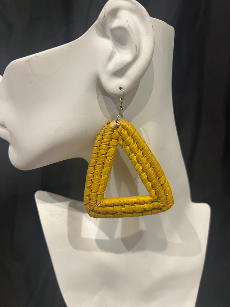 Yellow Triangle Straw Earrings