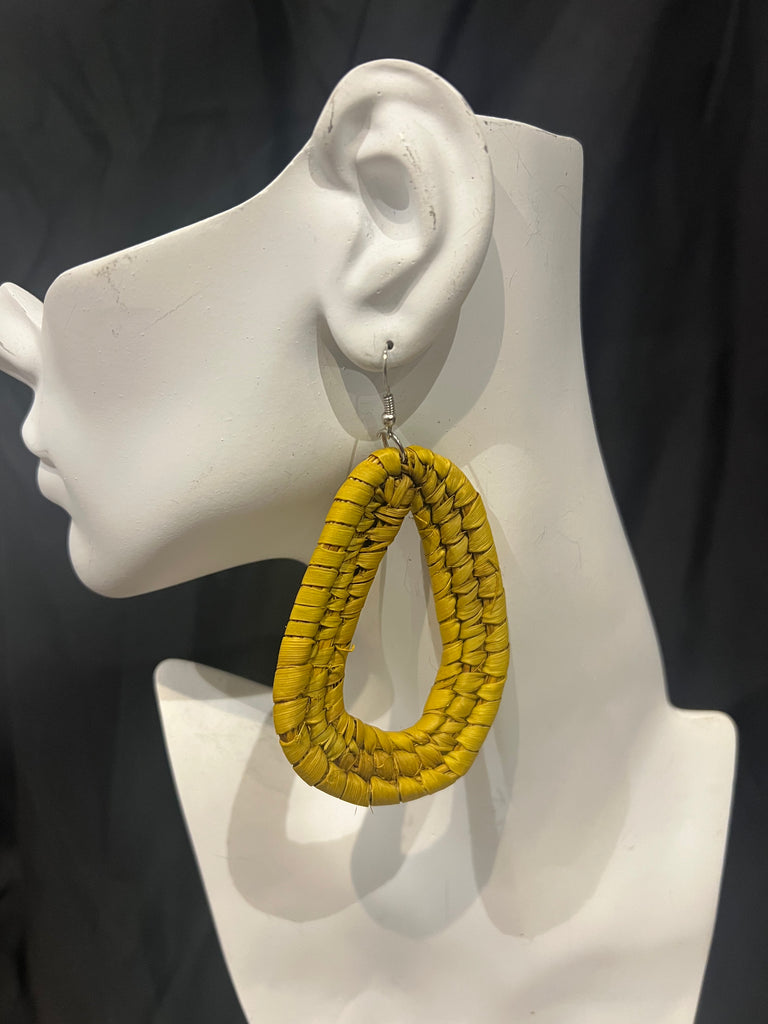 Yellow Teardrop Straw Earrings