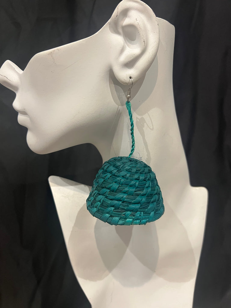 Green Umbrella Straw Earrings