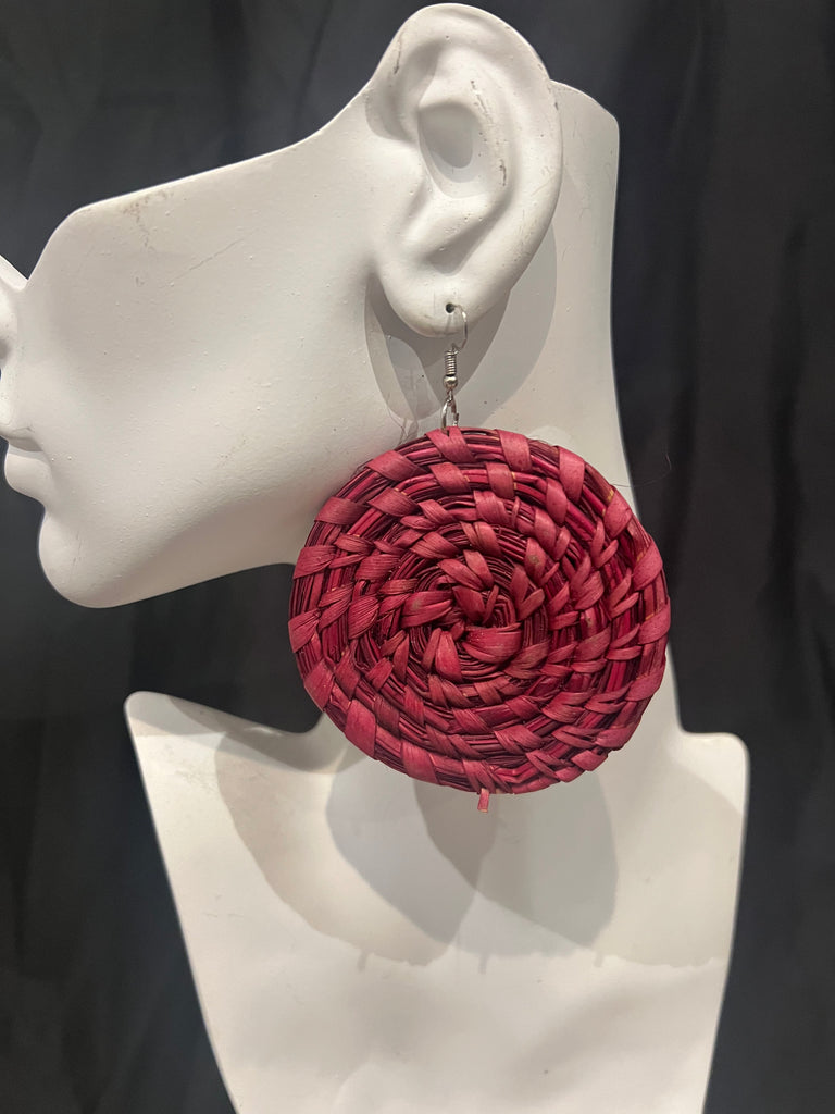 Ruby Circle Straw Earrings