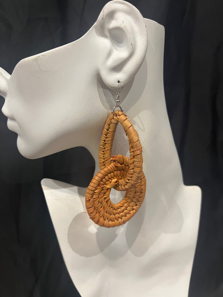 Orange Circle Straw Earrings